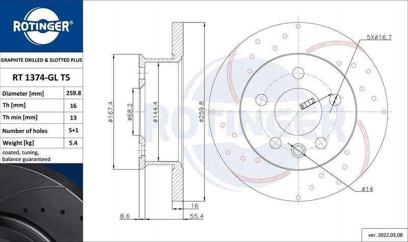 ROTINGER Rotori disco freno (asse posteriore, Set di 2 pezzi) Con rivestimento anticorrosione, RT 12033-GL T5