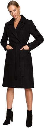 Stylowy płaszcz z wiązaniem (Czarny, S)