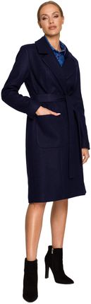 Stylowy płaszcz z wiązaniem (Granatowy, S)
