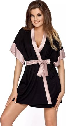 Krótki szlafrok z rękawem kimono (Czarny, XXL)
