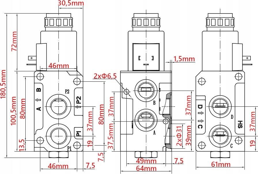 Elektrozawór 6/2 Dzielnik 50L 12V 3 Sekcja Do Tura V-Fd50-6/2-12V-Ncyfi