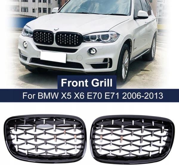 Black Chrome Kidney Grille Set – Fits BMW X5 E70 & X6 E71 (2007-2013)
