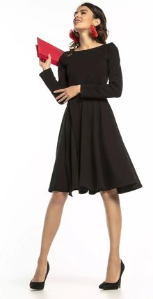 Czarna dzianinowa sukienka z długim rękawem na pogrzeb (Czarny, S)