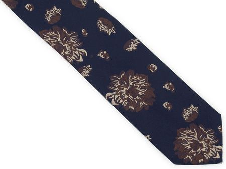 Granatowy krawat męski w brązowe kwiaty D324