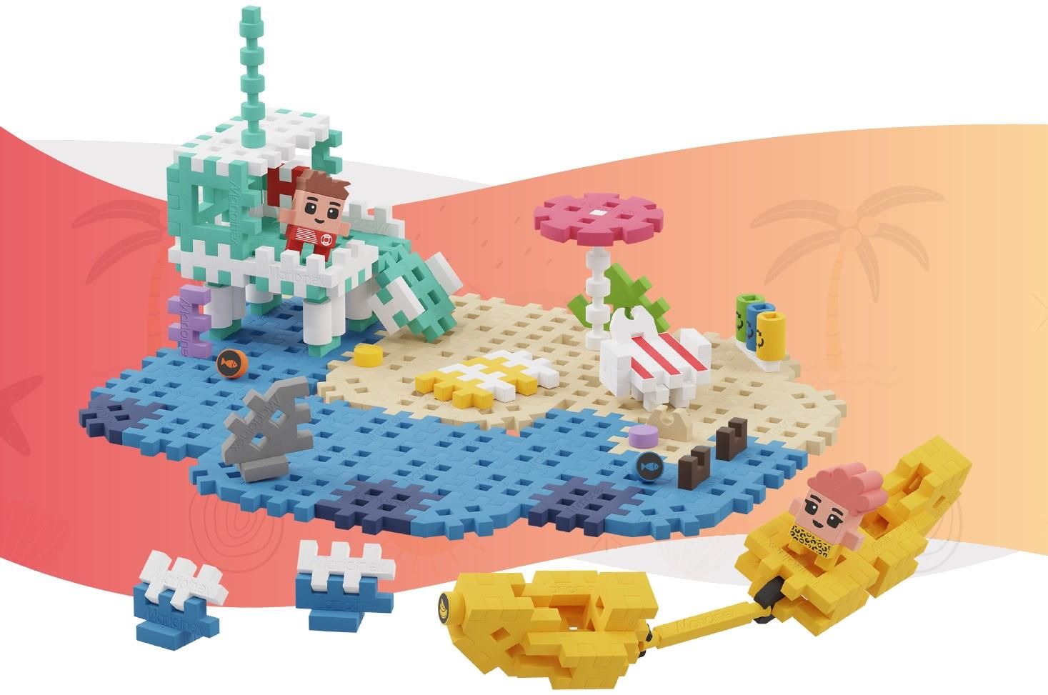 Marioinex Mini Waffle City Race - 80 Pezzi Con 2 Auto E 2 Figure (Adam E Louis) - Blocchi Da Costruzione