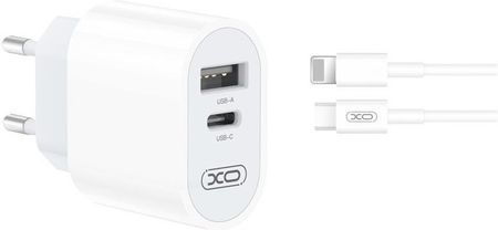 XO ładowarka sieciowa L97 1x USB 1x USB-C 2,4A biała + kabel USB-C -Lightning