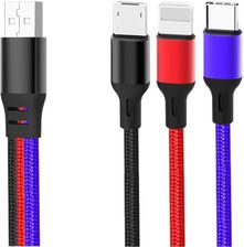 XO kabel NB143 3w1 USB - Lightning + USB-C + microUSB 1,2 m 2,4A wielokolorowy