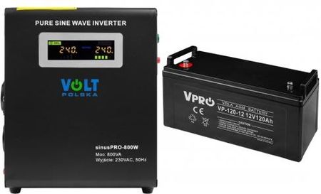 Zestaw asilacz awaryjny Volt Sinus Pro 500 W 800VA/500W + akumulator Volt VPRO VRLA AGM 12V 120Ah