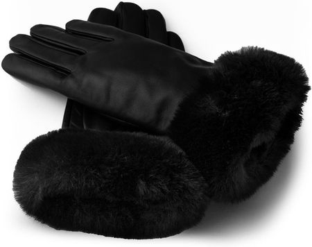 Czarne eleganckie rękawiczki z futrem NapoFur XS
