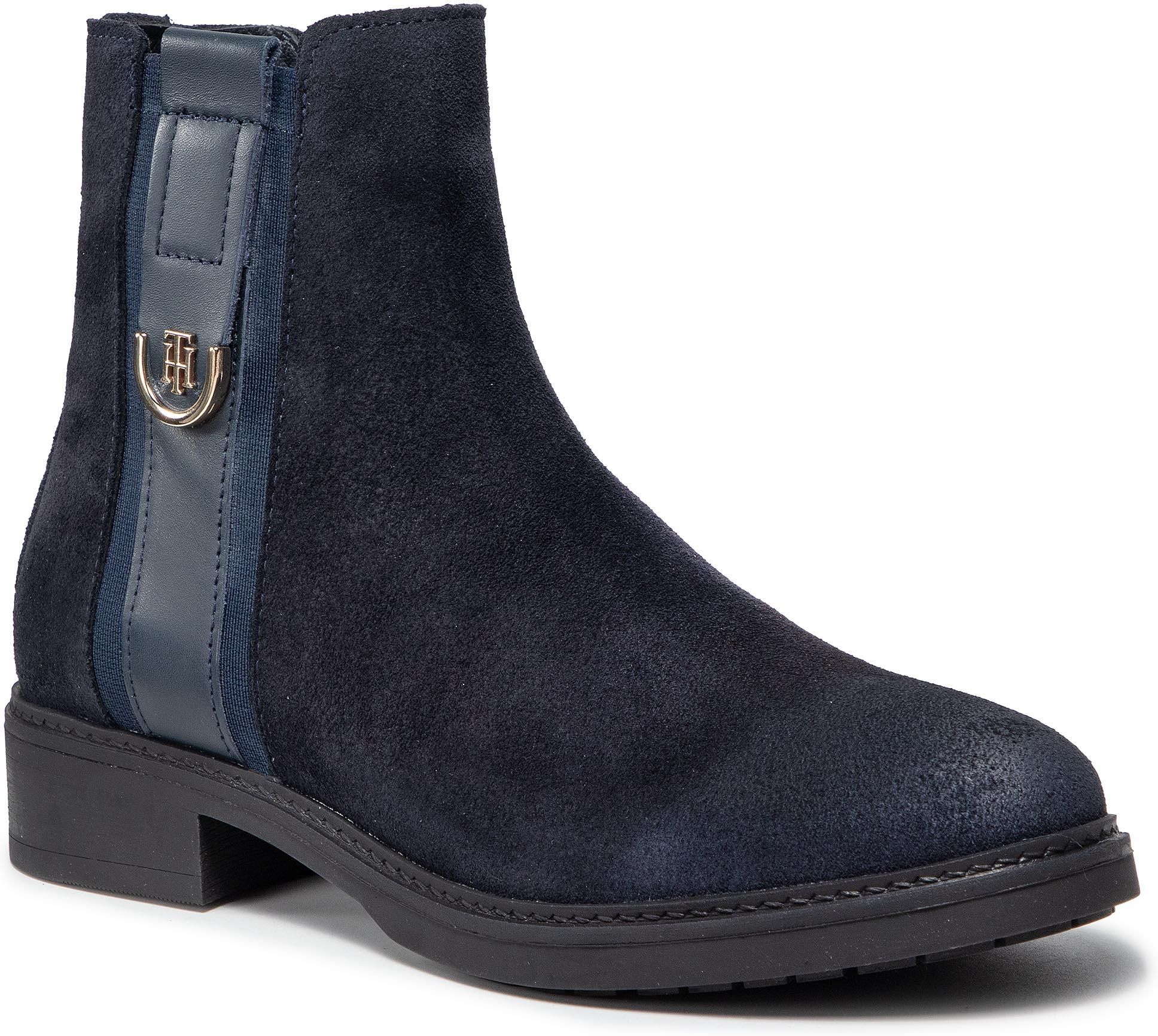 Botki TOMMY HILFIGER - Hardware Suede Flat Boot FW0FW05974 Desert Sky ...