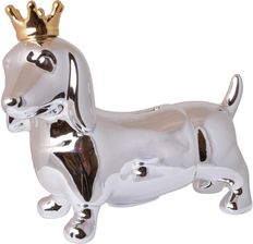 Zdjęcie Ewax Skarbonka Ceramiczna Jamnik Srebrny Ze Złota Koroną 23X9X17,5Cm - Szamotuły