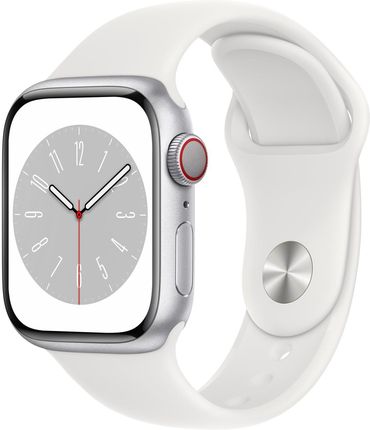 Apple Watch Series 8 GPS + Cellular 41mm koperta z aluminium srebrny + opaska sportowa księżycowa poświata (MP4A3WBA)