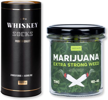 Zestaw 2x Skarpetki Męskie SOXO | Dzień Chłopaka | Whiskey w tubie | Marijuana w słoiku | na prezent dla Niego