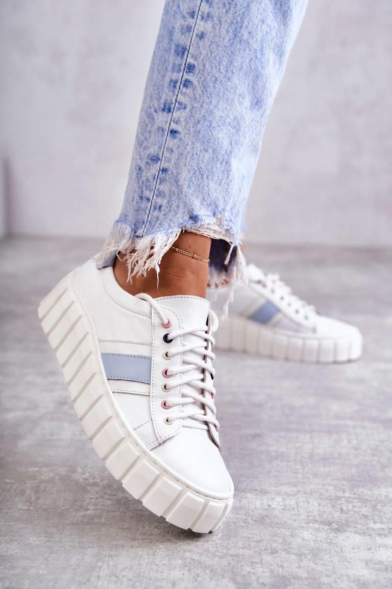 Damskie Sk rzane Buty Sportowe Wi zane Bia o Niebieskie Ariva Ceny I damskie-sk-rzane-buty-sportowe-wi-zane-bia-o-niebieskie-ariva-ceny-i