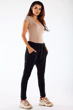 Luźne spodnie dresowe damskie z przeszyciami (Czarny, L/XL)