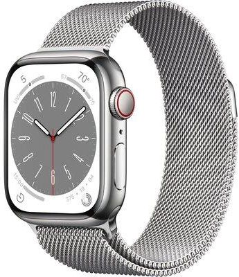 Apple Watch 8 Cellular 41mm Srebrny z bransoletą mediolańską w kolorze srebrnym (MNJ83WBA)