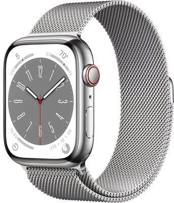 Apple Watch 8 Cellular 45mm Srebrny z bransoletą mediolańską w kolorze srebrnym (MNKJ3WBA)