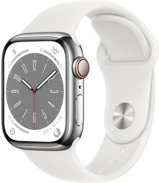 Apple Watch 8 Cellular 41mm Srebrny z opaską sportową w kolorze białym (MNJ53WBA)