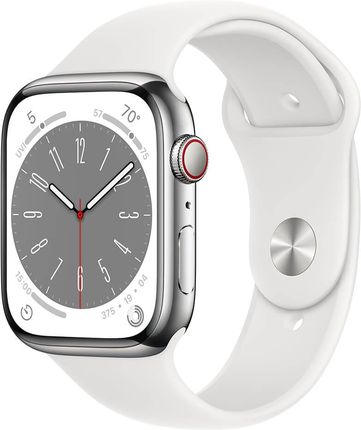 Apple Watch Series 8 45 Srebrny Pasek Sport Biały LTE (MNKE3WBA)