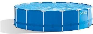 Intex Metal Frame Pool Set With Filter Pump Safety Ladder Ground Cloth Cover Blue, Age 6+ 457X122 Cm