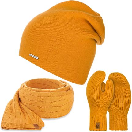 Miodowy komplet zimowy czapka cz20 + szal s10 + rękawiczki r2