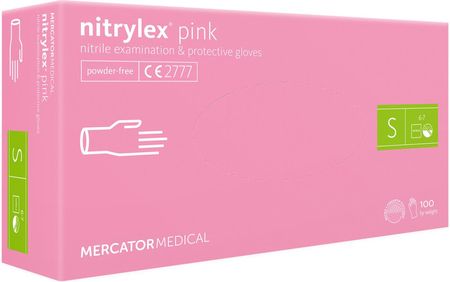 Mercator Medical Nitrylex Pink Rękawiczki Nitrylowe Bezpudrowe Rozm. S 100szt.