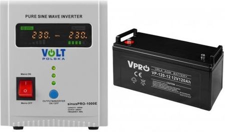 Zestaw zasilacz awaryjny Volt Sinus Pro 1000 E 1000VA/700W + akumulator Volt VPRO VRLA AGM 12V 120Ah