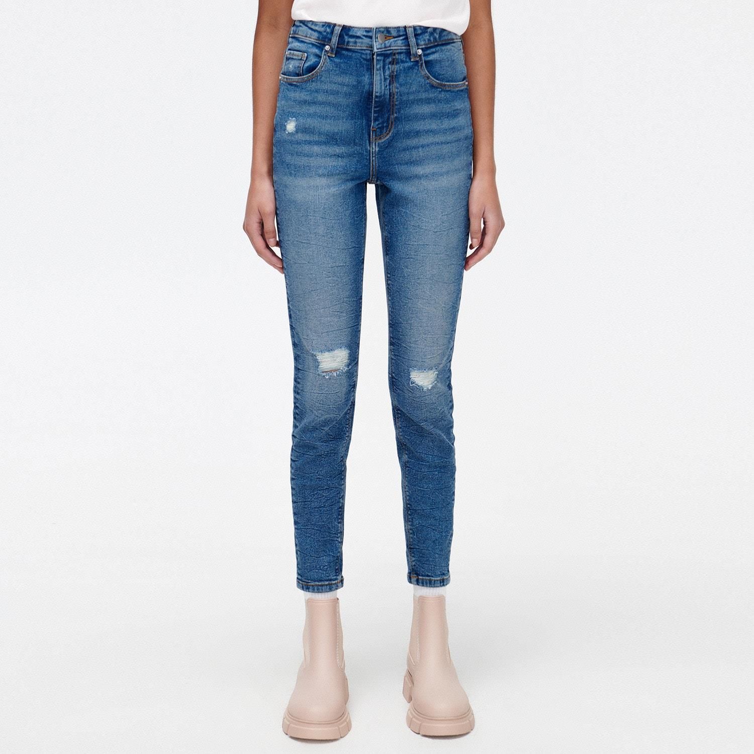 Cropp Jeansy Skinny Z Wysokim Stanem Niebieski Ceny I Opinie