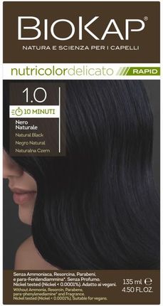 Biokap Delicato Rapid Farba Do Włosów Działająca W 10 Minut 1.0 Naturalna Czerń 135 ml