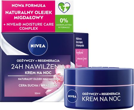 Nivea Nourishing Night Cream For Dry To Sensetive Skin Nawilżający Krem Na Noc Do Skóry Wrażliwej 50 ml