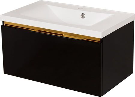 Gante Czarna Szafka Z Umywalką Złoty Uchwyt 80Cm Seria Diamond Gold C 14609