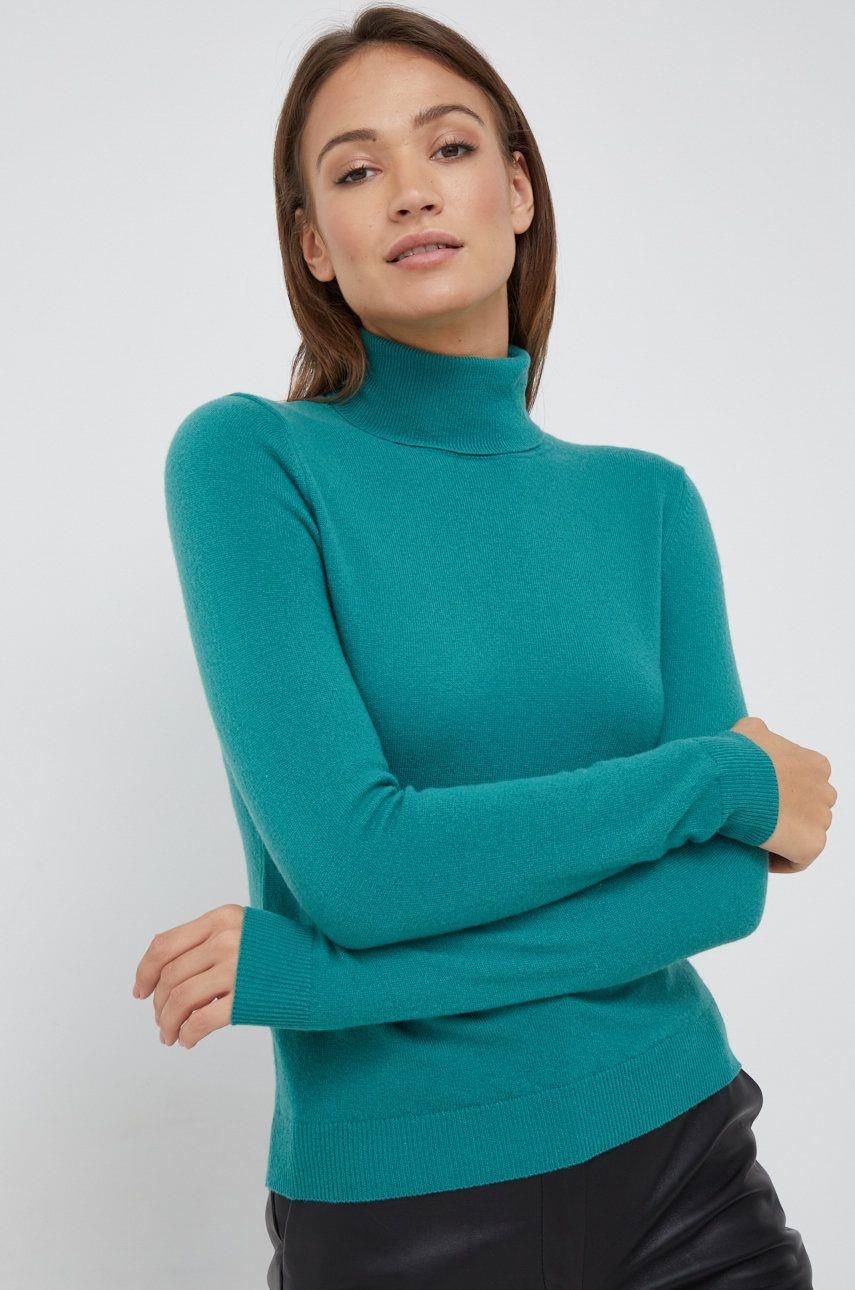 Sweter Color United Colors of Benetton sweter wełniany damski kolor zielony lekki z ...