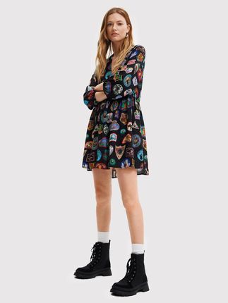 Desigual Sukienka codzienna Stamp 22WWVW71 Czarny Regular Fit