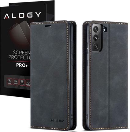 Etui zamykane z klapką portfel Alogy skórzane do Samsung Galaxy S22 Plus Czarne + Szkło (52232)