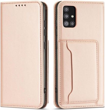 Magnet Card Case etui do Samsung Galaxy A12 5G pokrowiec portfel na karty kartę podstawka różowy (59201)