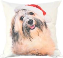Świąteczna poszewka na poduszkę z mikołajkowym psem 40x40 Poszewka dekoracyjna Świąteczna Pies 0095