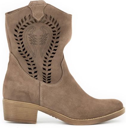 Botki damskie ażurowe na obcasie Angela brązowe