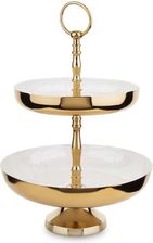Wytworna złota patera dwupoziomowa Candy z uchwtem w kształcie kółka  - Tace handmade