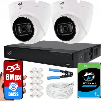 Dvs Zestaw Monitoringu Ip 2 Kamery 8Mpx 4K P2P Poe 1Tb (DVSNVR0401POED8+2XDVSMP8028DDIR+1TB)