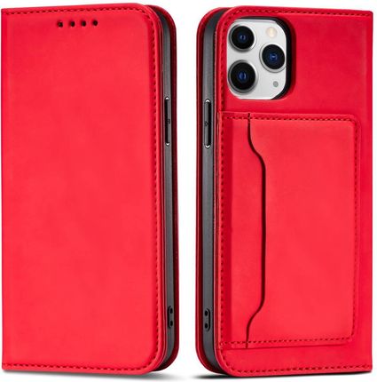 Magnet Card Case etui do iPhone 12 Pro Max pokrowiec portfel na karty kartę podstawka czerwony (250195)