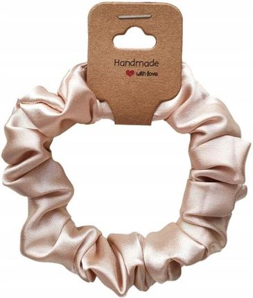 ;Handmade Scrunchie Satynowa Handmade Beż Z Nutą Różu Mini