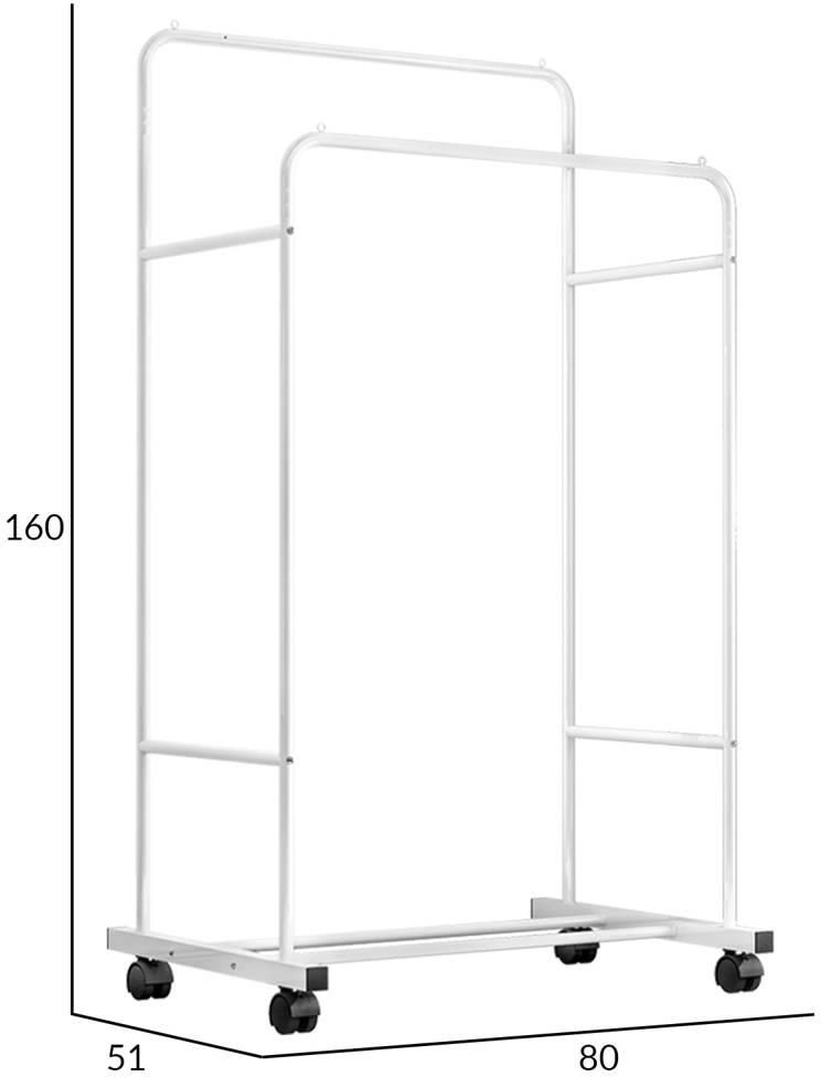 Wieszak podwójny stojący na kółkach na ubrania - Costway W050 (Biały) - zdjęcie 3 Wieszak podwójny stojący na kółkach na ubrania - Costway W050 (Biały)
