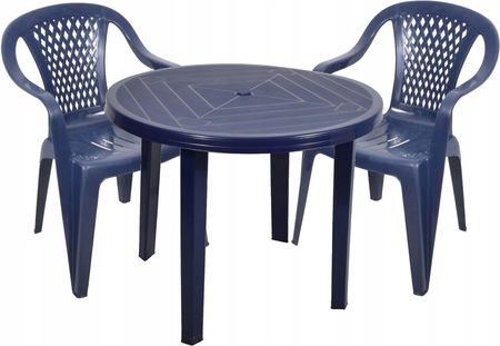 Mocny Granatowy Zestaw 2+1 Stół Krzesła Plastik