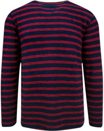 Męski Bawełniany Sweter Pioneer W Czerwono Granatowe Poziome Paski Swpion4540Moodindigo