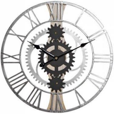 Dkd Home Decor Zegar Ścienny Srebrzysty Czarny Mdf Żelazo Koła Zębate Loft 60X4X60Cm