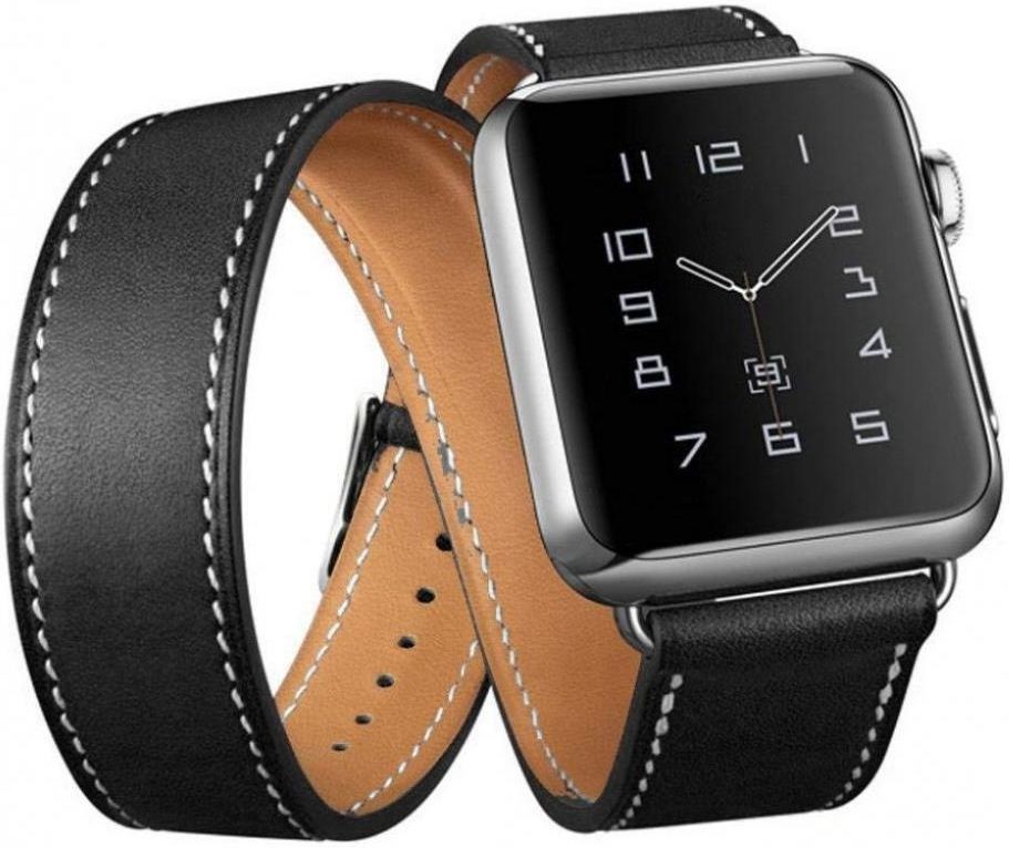 Innocent Double Leather Strap Apple Watch Band 42/44/45/49mm Czarny