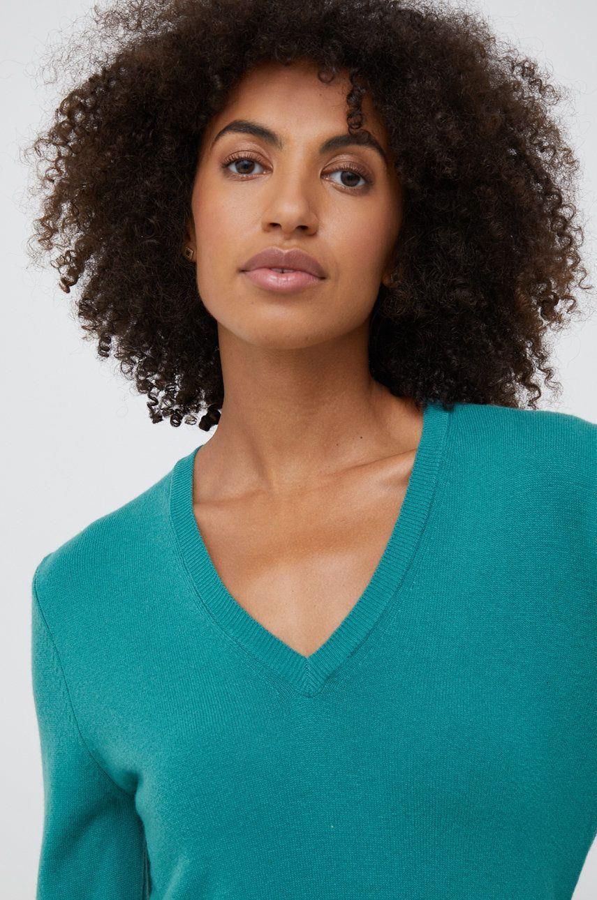 Sweter Color United Colors of Benetton sweter wełniany damski kolor zielony lekki ...