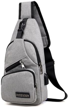 Saszetka torba mały plecak nerka na jedno ramię męska z USB Sportowa na rower wygodna poręczna szara