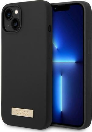 Guess GUHMP14MSBPLK iPhone 14 Plus 6,7" czarny/black hard case Silicone Logo Plate MagSafe (GUE002411)
