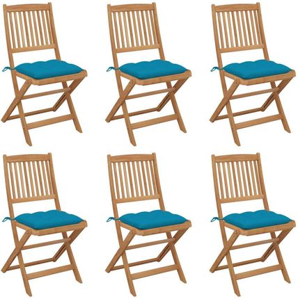 Składane Krzesła Ogrodowe 6 Szt. Z Poduszkami Drewno Akacjowe